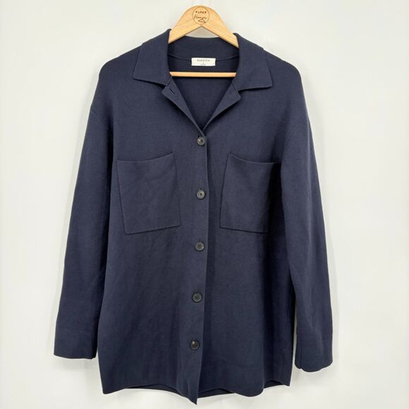 Aritzia Babaton Navy Button up Shacket, Size Small, Pockets, Oversized Viscose - Picture 1 of 9